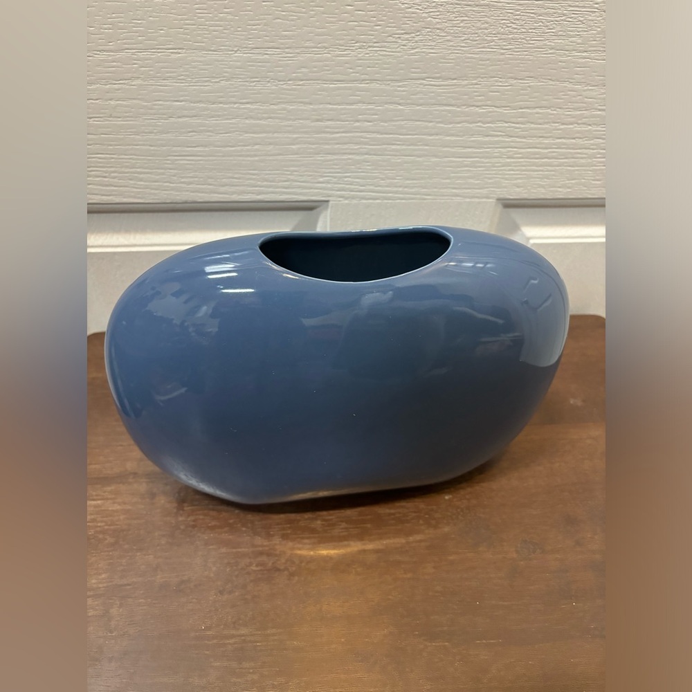 Vintage CMC Japan Blue Mid-century Pillow Vase 10x8”